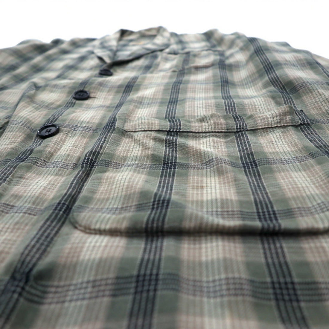 Sunday Works USA Made Gown Coat S Khaki Check Cotton UNION MADE