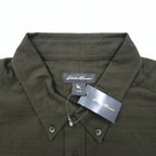 Eddie Bauer ドビー織 ボタンダウンシャツ L カーキ コットン 総柄 未使用品