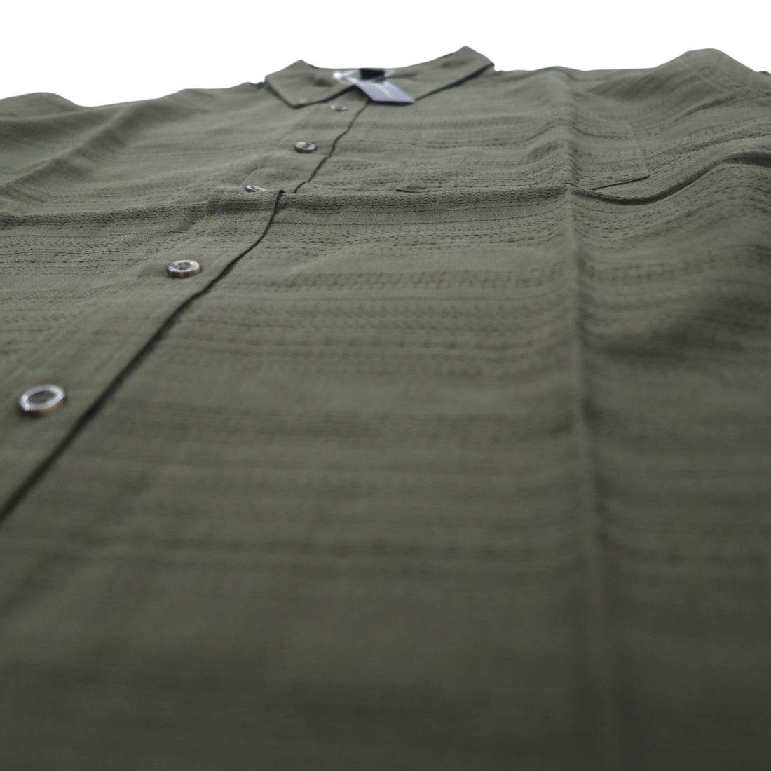 Eddie Bauer ドビー織 ボタンダウンシャツ L カーキ コットン 総柄 未使用品