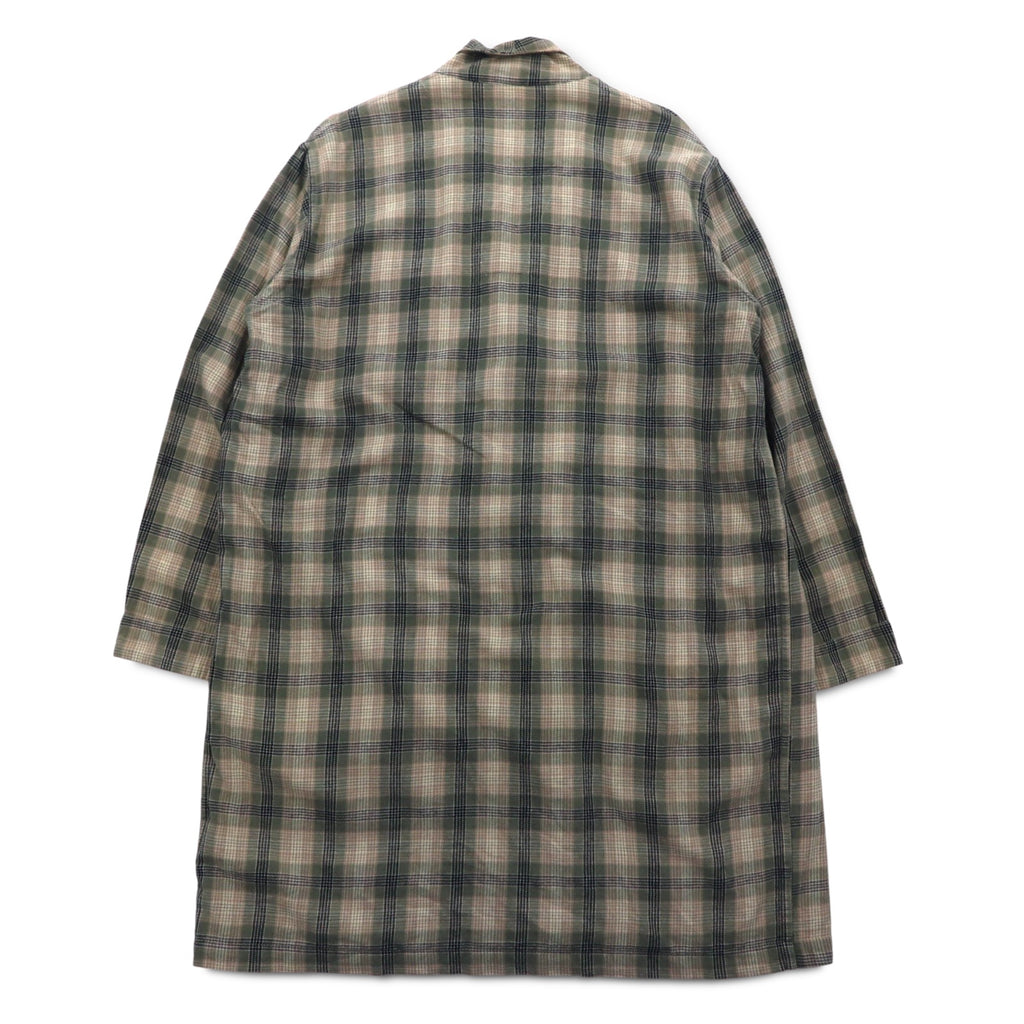 Sunday Works USA Made Gown Coat S Khaki Check Cotton UNION MADE