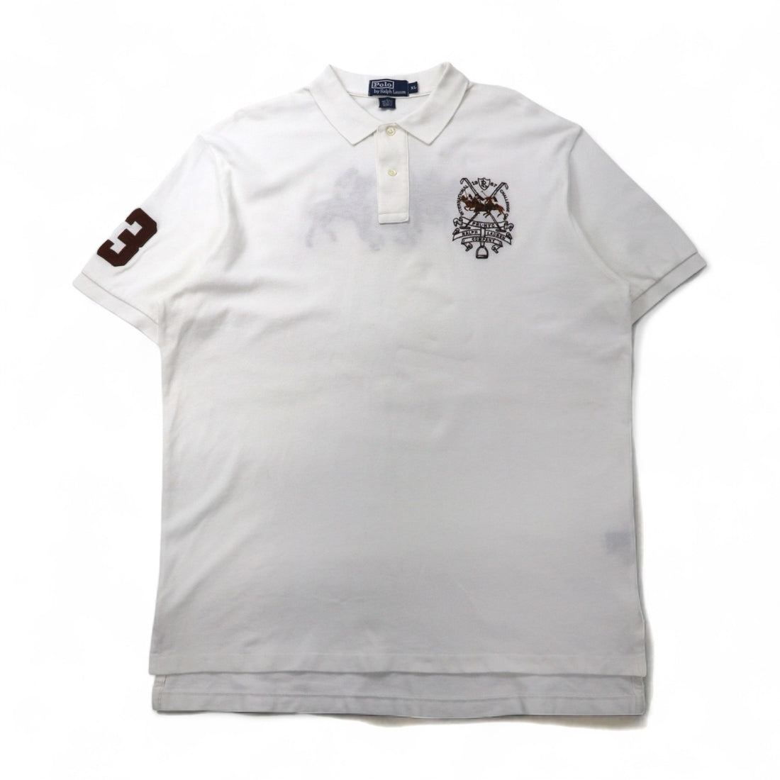 Polo by Ralph Lauren 90s Polo Shirt, XL, White Cotton, Pique, Polo Player, Back Logo Embroidery
