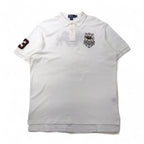 Polo by Ralph Lauren 90s Polo Shirt, XL, White Cotton, Pique, Polo Player, Back Logo Embroidery