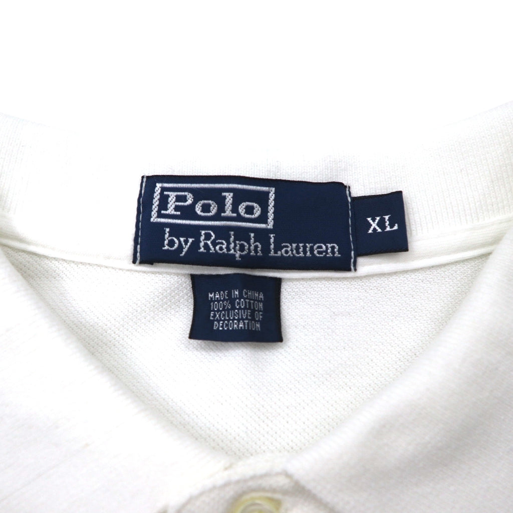Polo by Ralph Lauren 90s Polo Shirt, XL, White Cotton, Pique, Polo Player, Back Logo Embroidery
