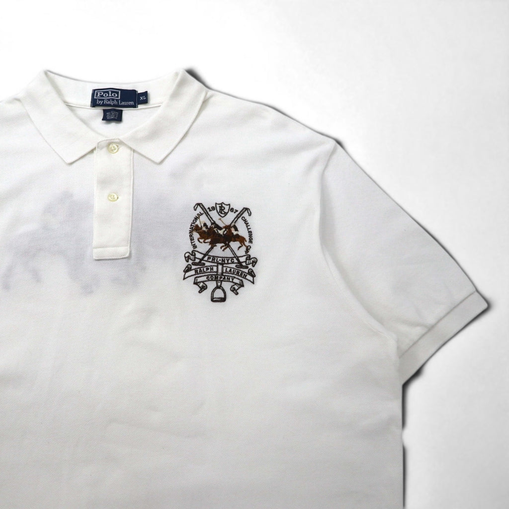 Polo by Ralph Lauren 90s Polo Shirt, XL, White Cotton, Pique, Polo Player, Back Logo Embroidery