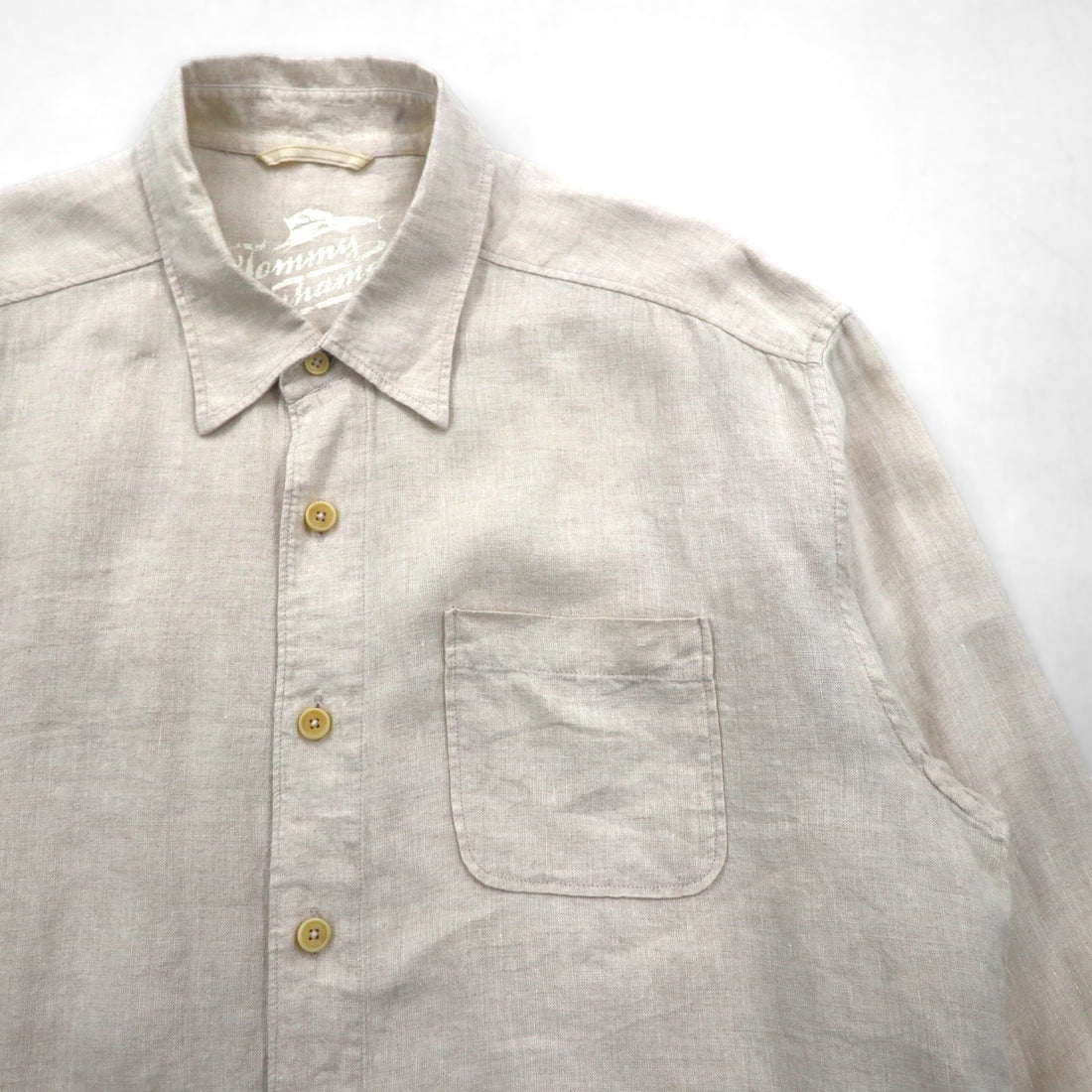 90s Vintage Linen Shirt, XL, Beige, Chest Pocket, Tommy Bahama
