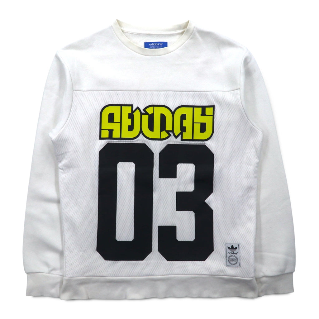 adidas originals ナンバリング プリント スウェット XS ホワイト メッシュ切り替え WINTER CREW SWEATSHIRT BS2626