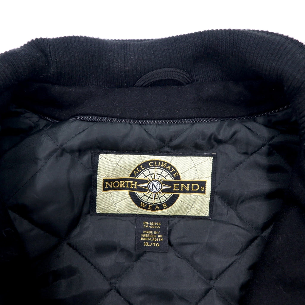 90s NORTH END Sleeve Leather Stadium Jacket XL Black Wool Quilted Liner WELLNITE SERVICES