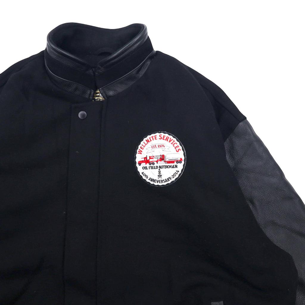 90s NORTH END Sleeve Leather Stadium Jacket XL Black Wool Quilted Liner WELLNITE SERVICES