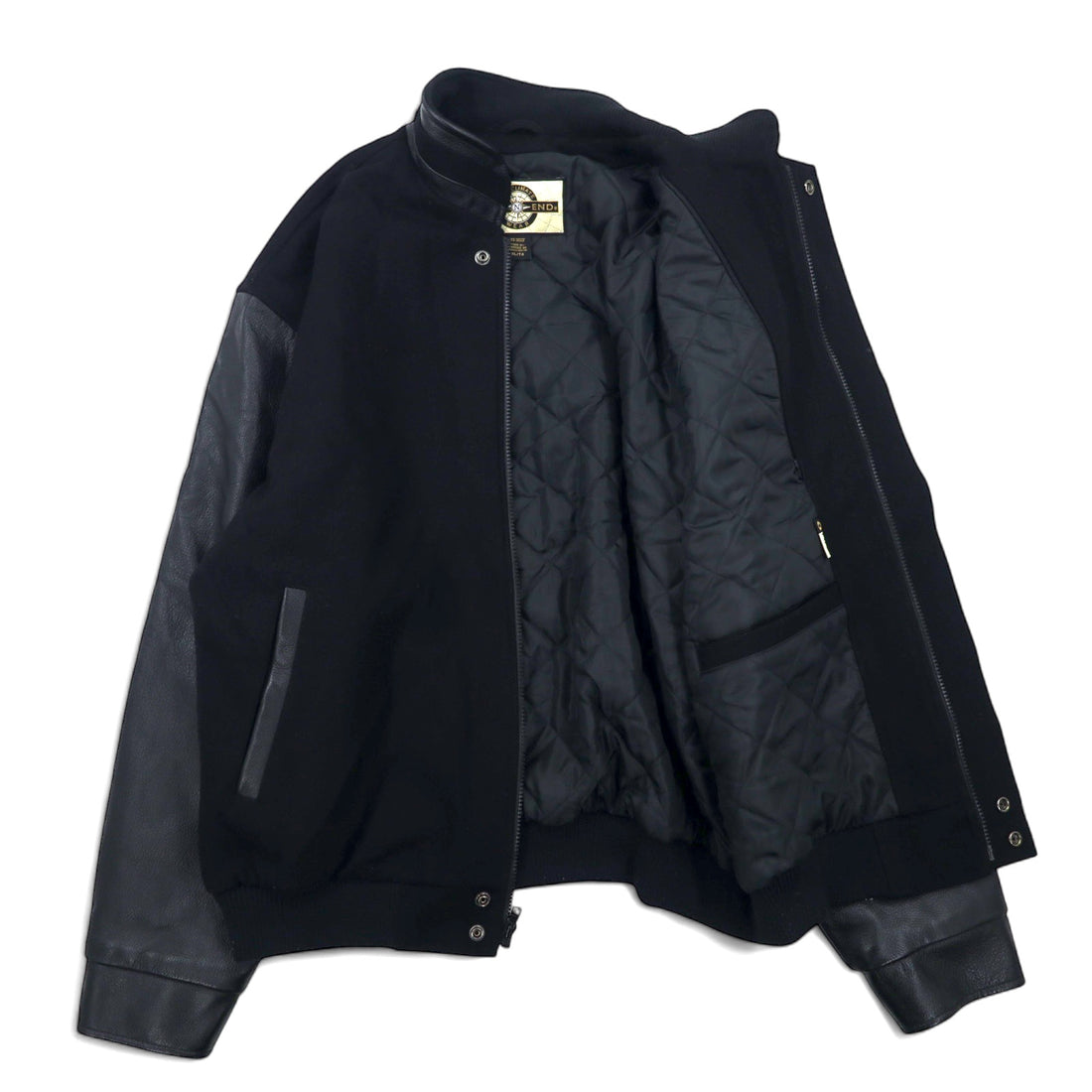90s NORTH END Sleeve Leather Stadium Jacket XL Black Wool Quilted Liner WELLNITE SERVICES