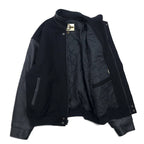 90s NORTH END Sleeve Leather Stadium Jacket XL Black Wool Quilted Liner WELLNITE SERVICES