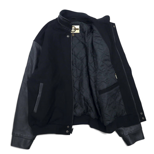 90s NORTH END Sleeve Leather Stadium Jacket XL Black Wool Quilted Liner WELLNITE SERVICES