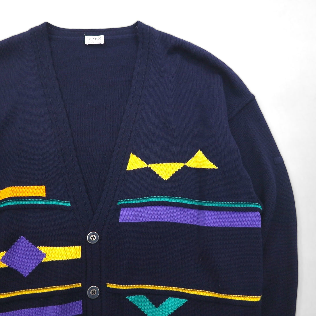 80s W.Germany Vintage Cardigan ニット カーディガン L ネイビー Vネック MARZ MUNCHEN 西ドイツ製 80年代