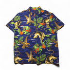 POLO RALPH LAUREN 和柄 ポロシャツ 2XL ネイビー 胸ポケット 総柄 龍 虎 鷹
