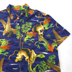POLO RALPH LAUREN 和柄 ポロシャツ 2XL ネイビー 胸ポケット 総柄 龍 虎 鷹