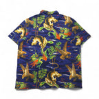 POLO RALPH LAUREN 和柄 ポロシャツ 2XL ネイビー 胸ポケット 総柄 龍 虎 鷹