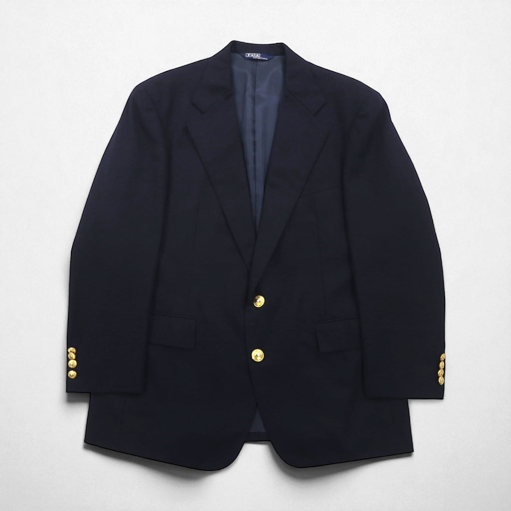 Polo Ralph Lauren 90s Navy Wool Two-Button Blazer, Size L, Gold Buttons