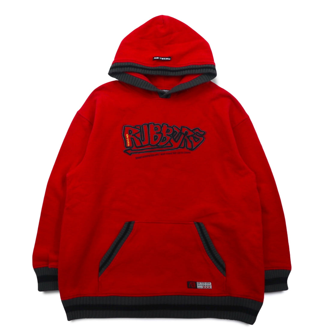 90s AB TECH SPORTS Waffle Hoodie XL Red Embroidery Graffiti Street Big Size