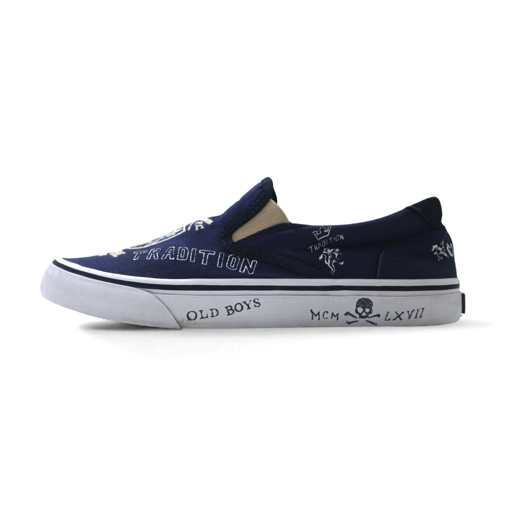 POLO RALPH LAUREN THOMPSON III-NE Slip-On Sneakers, Size 27cm, Navy Canvas with Embroidered Emblem