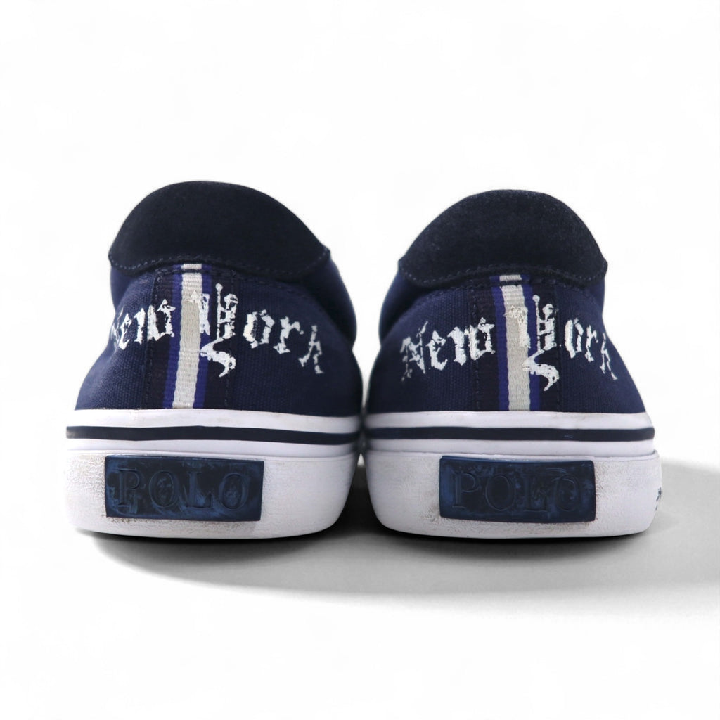 POLO RALPH LAUREN THOMPSON III-NE Slip-On Sneakers, Size 27cm, Navy Canvas with Embroidered Emblem