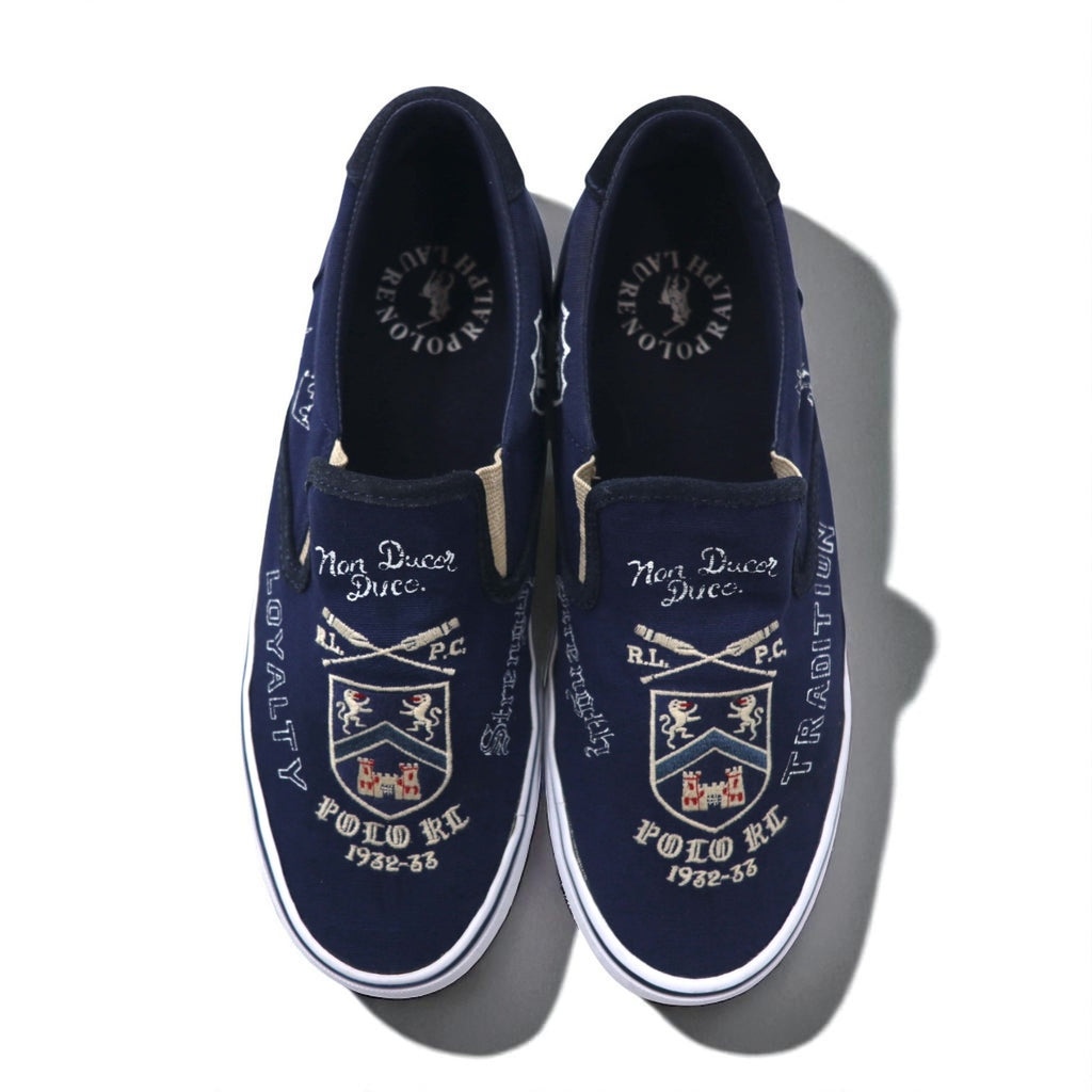 POLO RALPH LAUREN THOMPSON III-NE Slip-On Sneakers, Size 27cm, Navy Canvas with Embroidered Emblem