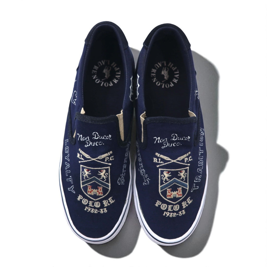 POLO RALPH LAUREN THOMPSON III-NE Slip-On Sneakers, Size 27cm, Navy Canvas with Embroidered Emblem