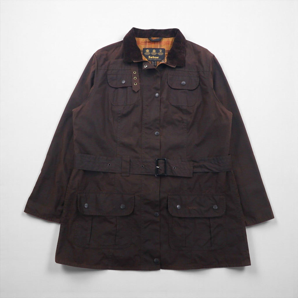 Barbour イギリス製 Utility Mac ユーティリティマック オイルドジャケット XL ブラウン 襟コーデュロイ ベルト付き L1502