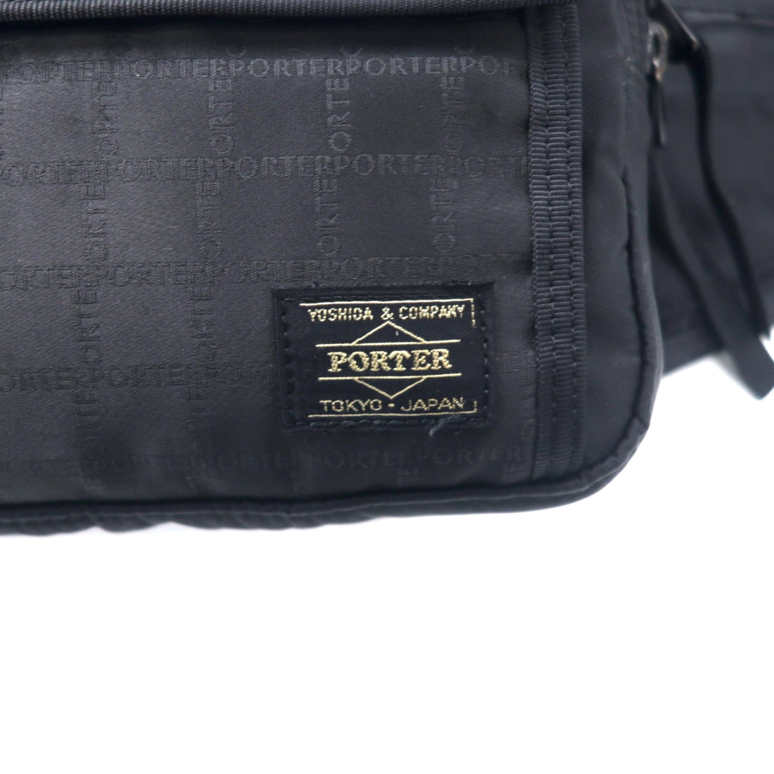 PORTER ブラックパターン ウエストバッグ ボディバッグ ブラック ナイロン ロゴ総柄 日本製