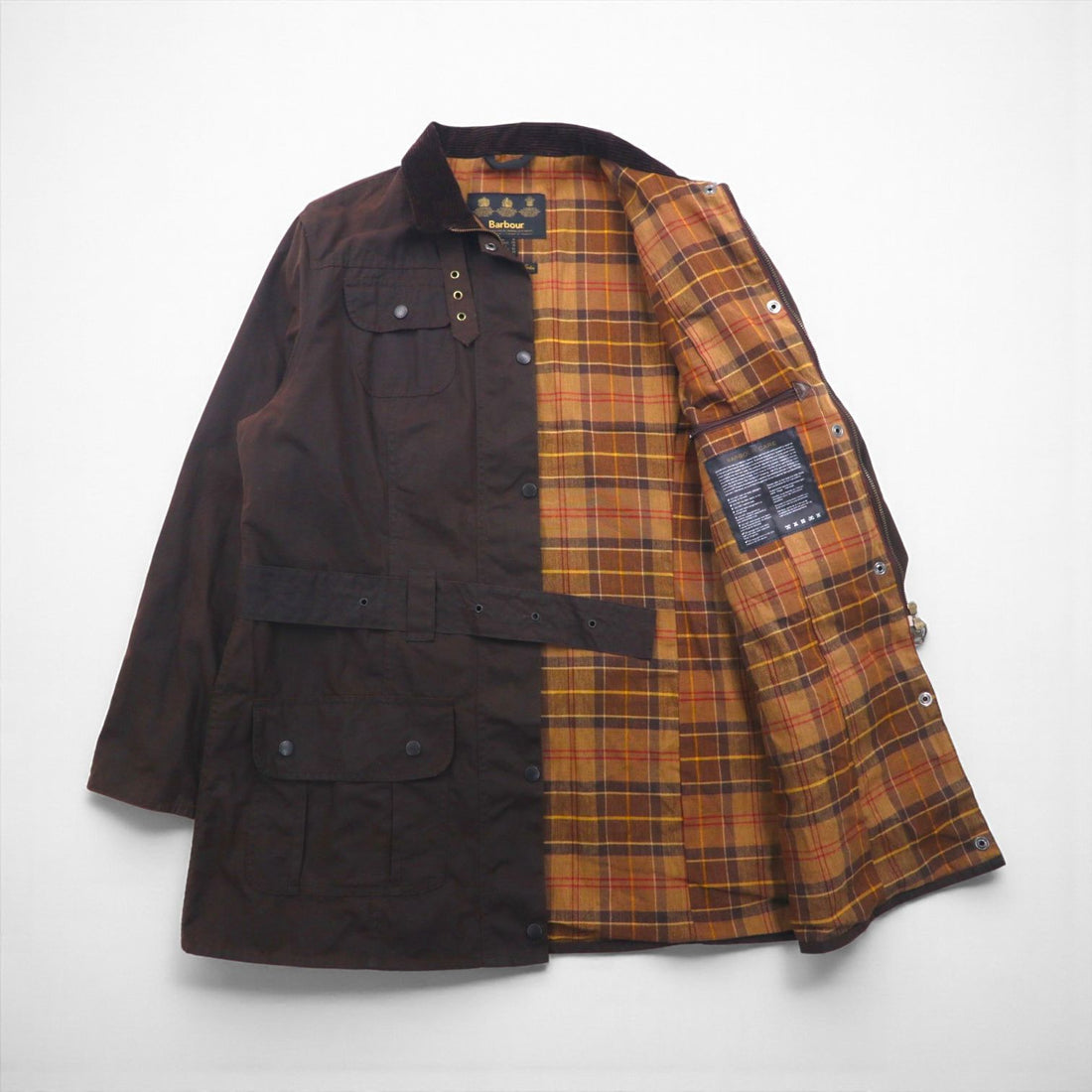 Barbour イギリス製 Utility Mac ユーティリティマック オイルドジャケット XL ブラウン 襟コーデュロイ ベルト付き L1502