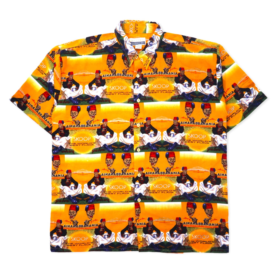 日本然リトテ-古着オンライン-90年代 SKOOPS WORLDWIDE 総柄 グラフィック シャツ アロハシャツ XXL イエロー ポリエステル ビッグサイズ-90's SKOOPS WORLDWIDE patterned graphic shirt Hawaiian Shirt XXL yellow polyester big size