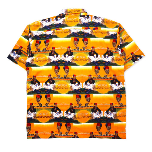 90s SKOOPS WORLDWIDE all-over print graphic shirt Aloha shirt XXL Yellow Polyester Big size