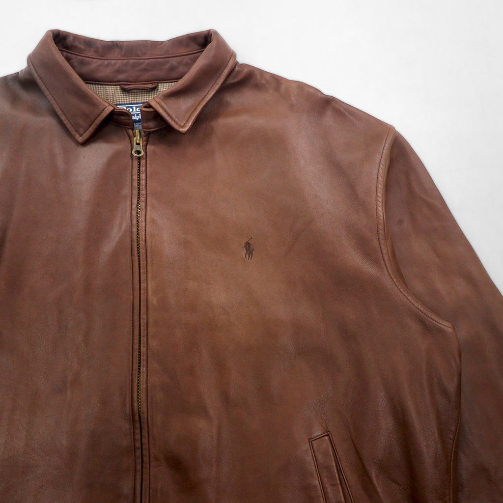 Polo Ralph Lauren 90s Leather Jacket, Swing Top, Size 2XL, Small Pony Embroidery, Zip-Up Harrington