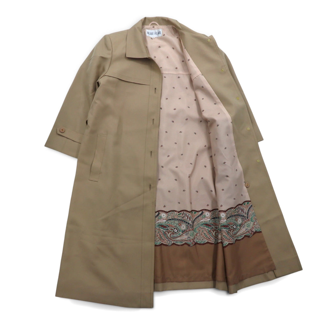 BLUE FLAG (SANYO) Stand collar trench coat L Beige Polyester Belted Made in Japan