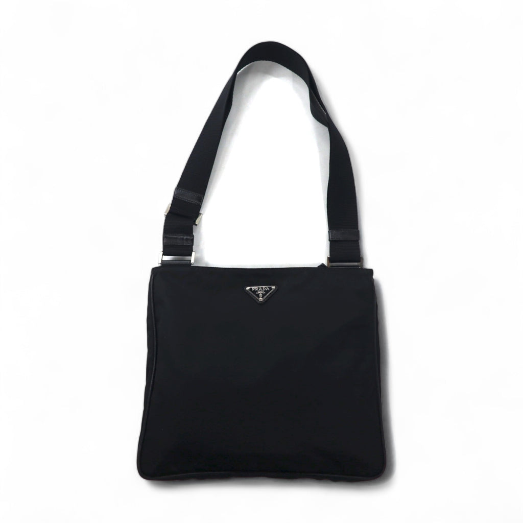 PRADA Crossbody Shoulder Bag in Black Nylon with Triangle Logo Plaque, Made in Italy