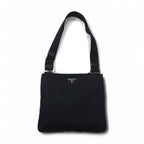 PRADA Crossbody Shoulder Bag in Black Nylon with Triangle Logo Plaque, Made in Italy