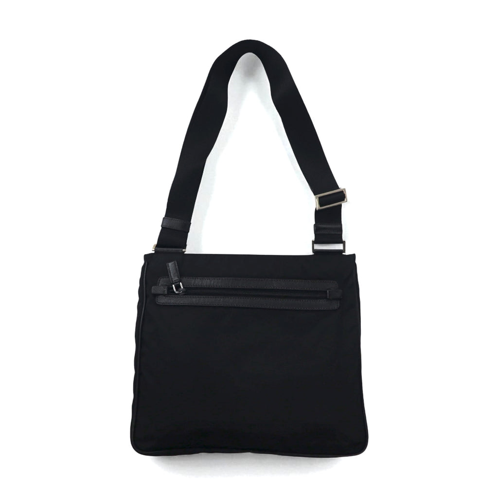 PRADA Crossbody Shoulder Bag in Black Nylon with Triangle Logo Plaque, Made in Italy