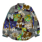Vintage 90s Japan Made Retro Shirt ATTRAIT Retro All-over Print Polyester Shirt M Multicolor Art