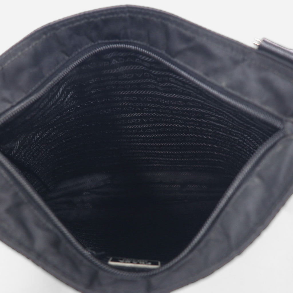 PRADA Crossbody Shoulder Bag in Black Nylon with Triangle Logo Plaque, Made in Italy