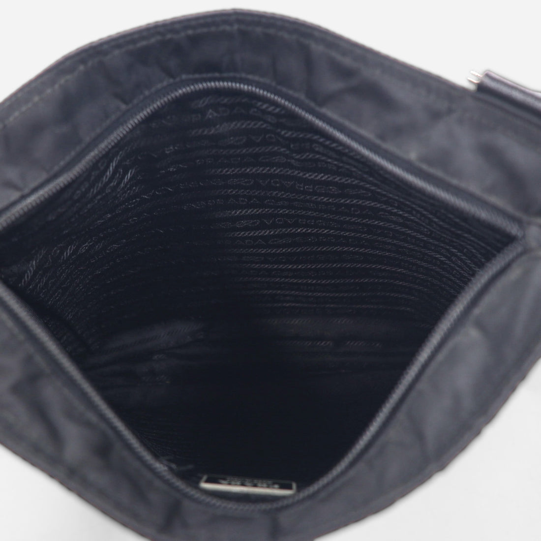 PRADA Crossbody Shoulder Bag in Black Nylon with Triangle Logo Plaque, Made in Italy