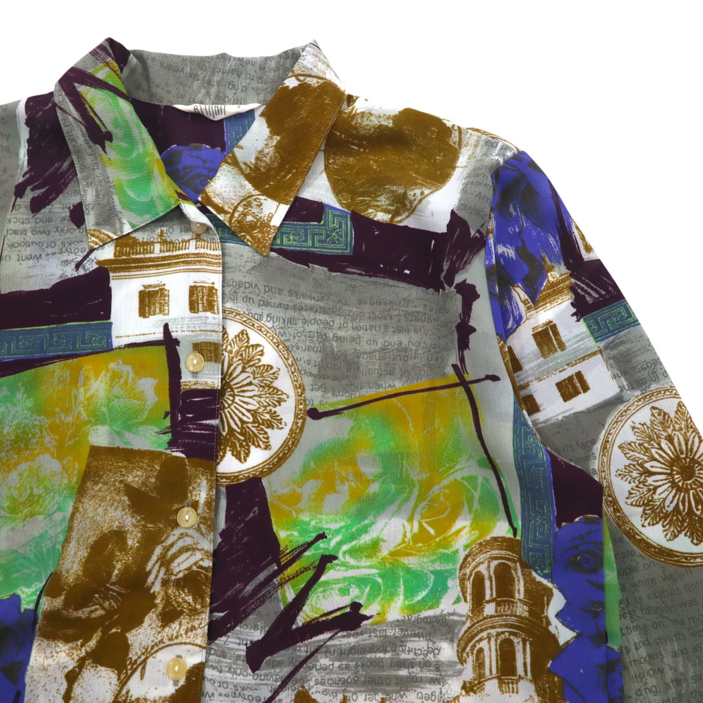 Vintage 90s Japan Made Retro Shirt ATTRAIT Retro All-over Print Polyester Shirt M Multicolor Art