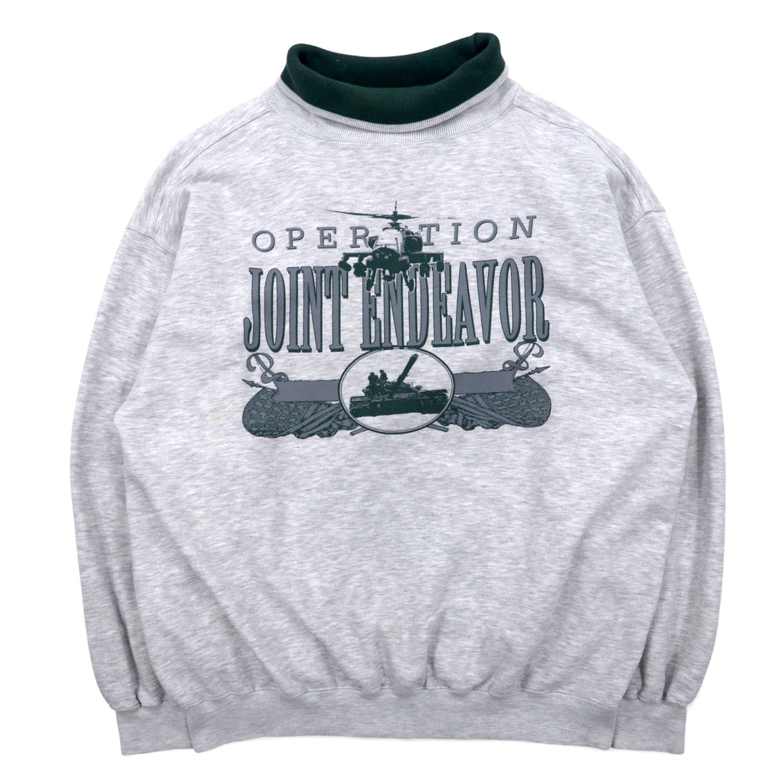 90s GEAR FOR SPORTS High Neck Sweatshirt L Grey Cotton Print Fighter JOINT ENDEAVOR