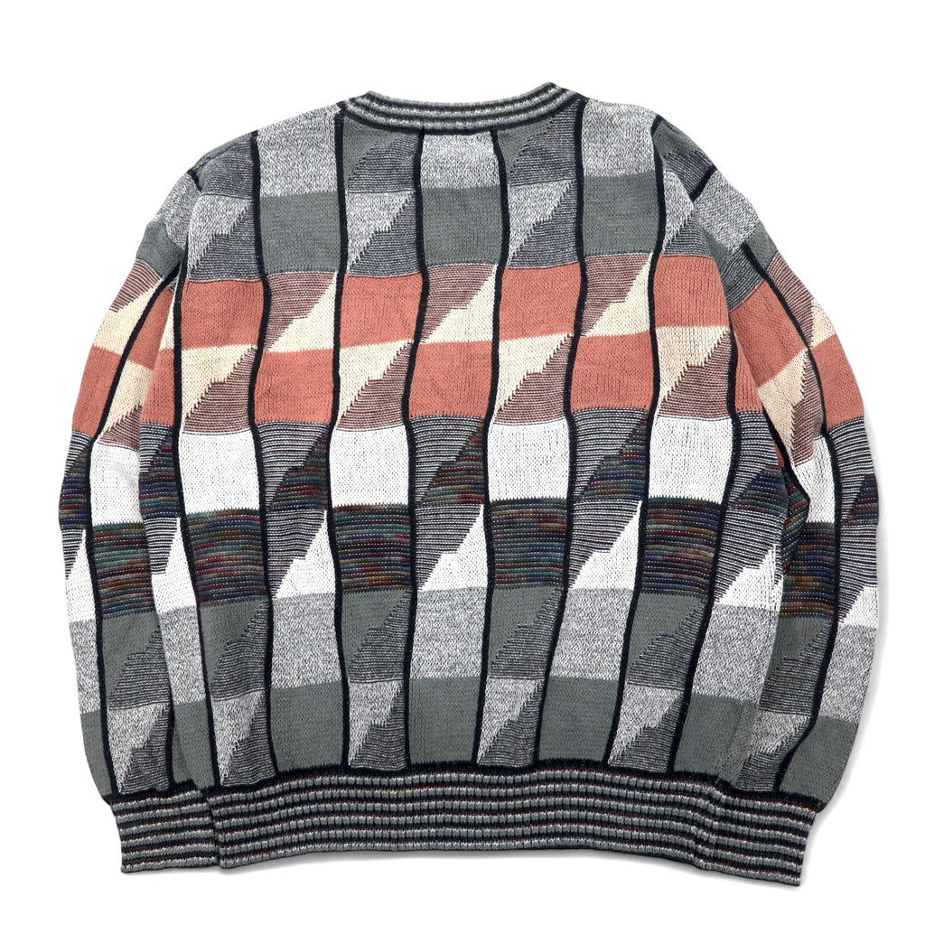 LONDON FOG 90s USA made low gauge all-over print knit sweater M grey multicolor cotton color block