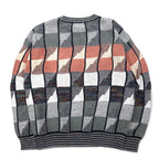LONDON FOG 90s USA made low gauge all-over print knit sweater M grey multicolor cotton color block