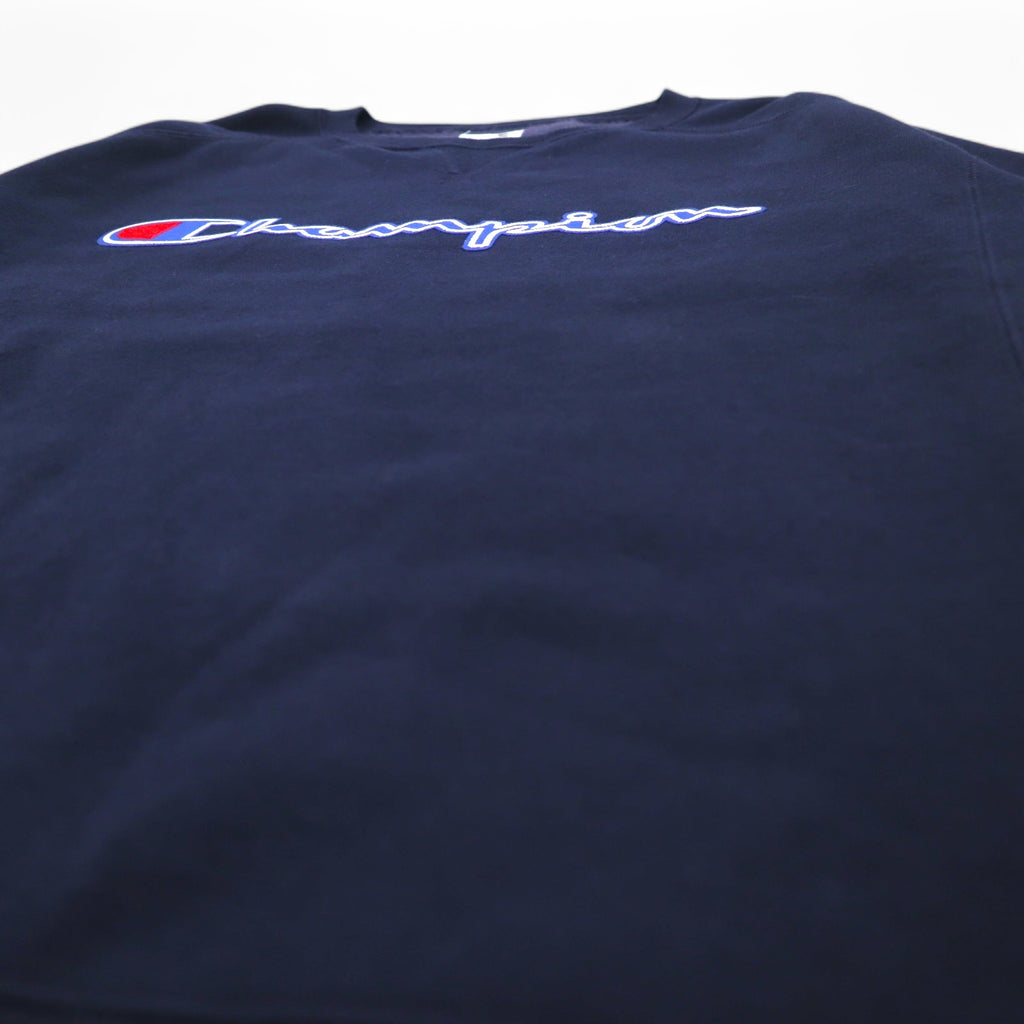 Champion elite V-neck sweatshirt, XL, navy, cotton, brushed lining, script logo