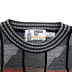 LONDON FOG 90s USA made low gauge all-over print knit sweater M grey multicolor cotton color block