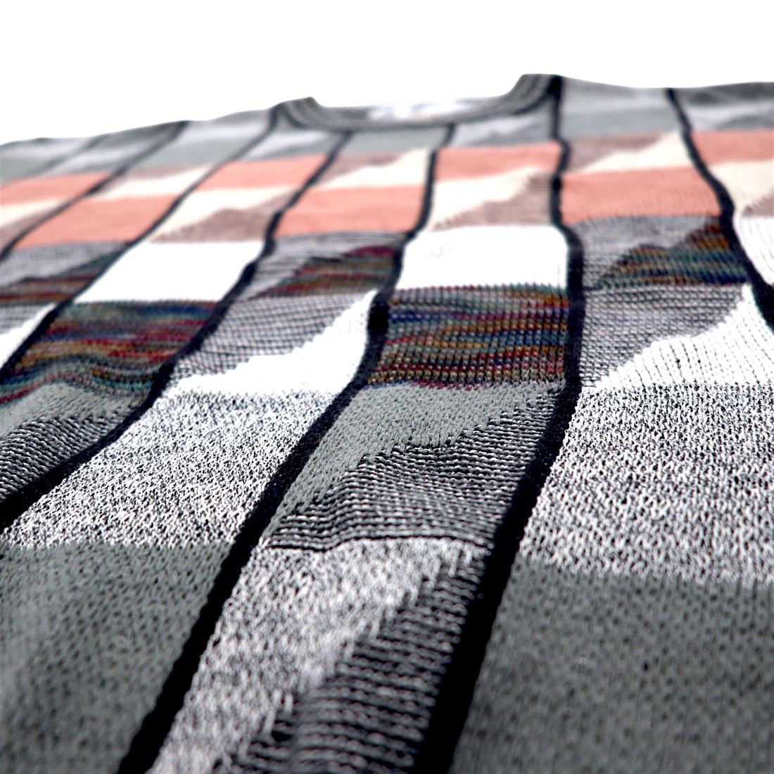 LONDON FOG 90s USA made low gauge all-over print knit sweater M grey multicolor cotton color block