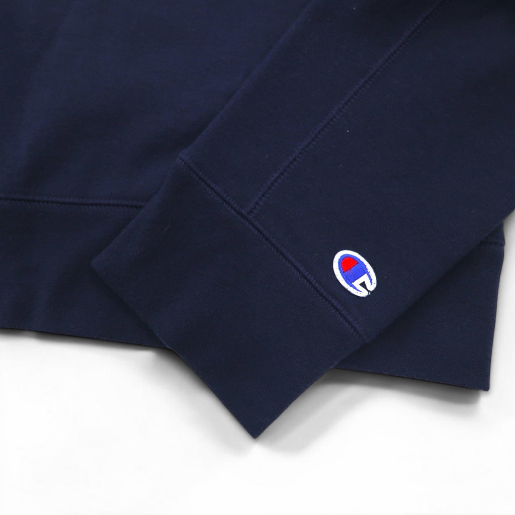 Champion elite V-neck sweatshirt, XL, navy, cotton, brushed lining, script logo