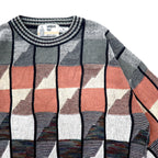 LONDON FOG 90s USA made low gauge all-over print knit sweater M grey multicolor cotton color block