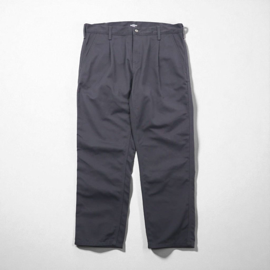 Carhartt WIP ABBOTT PANT I025813, pleated tucked chino work pants, size L, gray polyester.