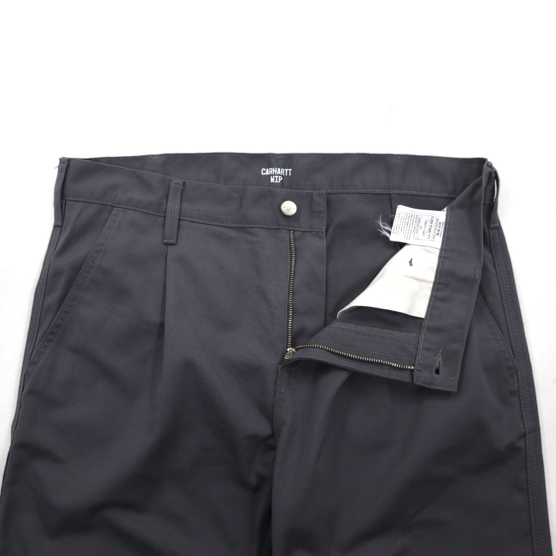 Carhartt WIP ABBOTT PANT I025813, pleated tucked chino work pants, size L, gray polyester.