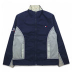TOMMY HILFIGER 90s Stand Collar Nylon Jacket M Navy Grey Reflective Lines